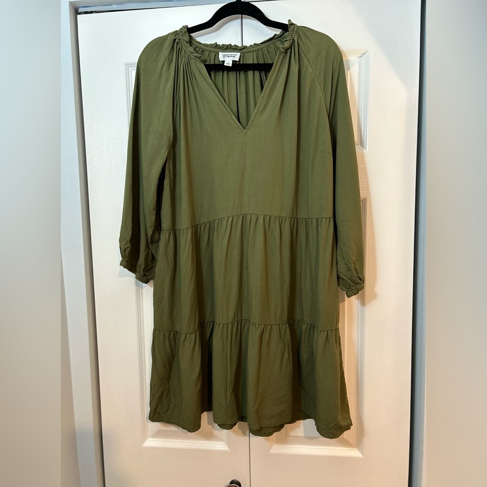 Carolyn Mirand the Drop Olive Green Tiered Midi Dress Women’s Size Large
